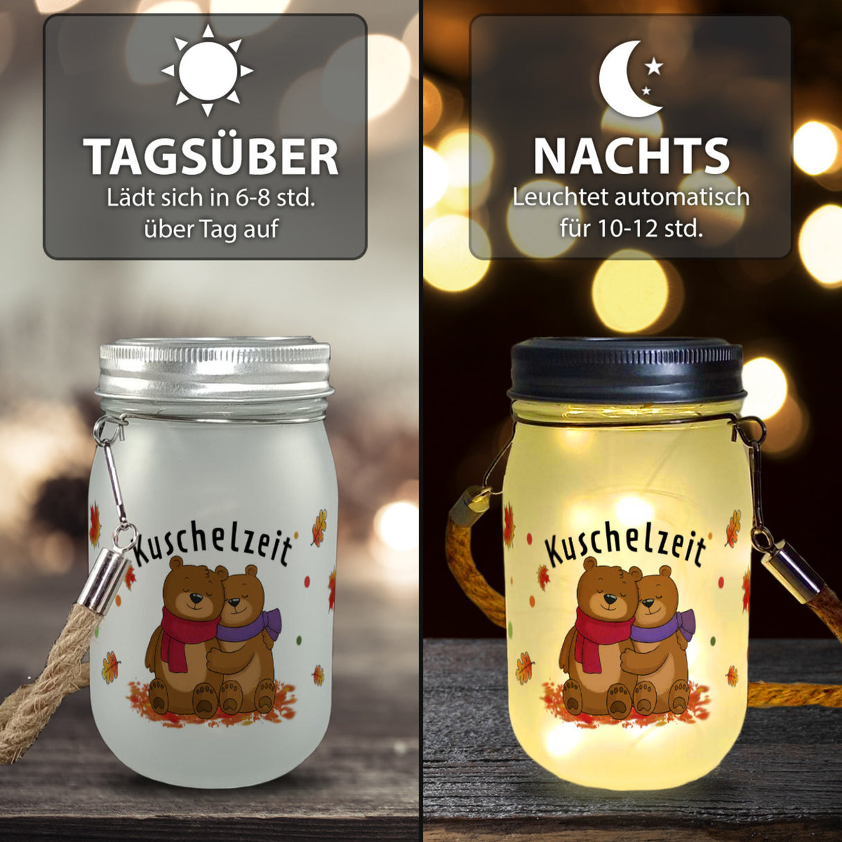 Kuschelzeit Solarlicht mit niedlichem Bärenpärchen