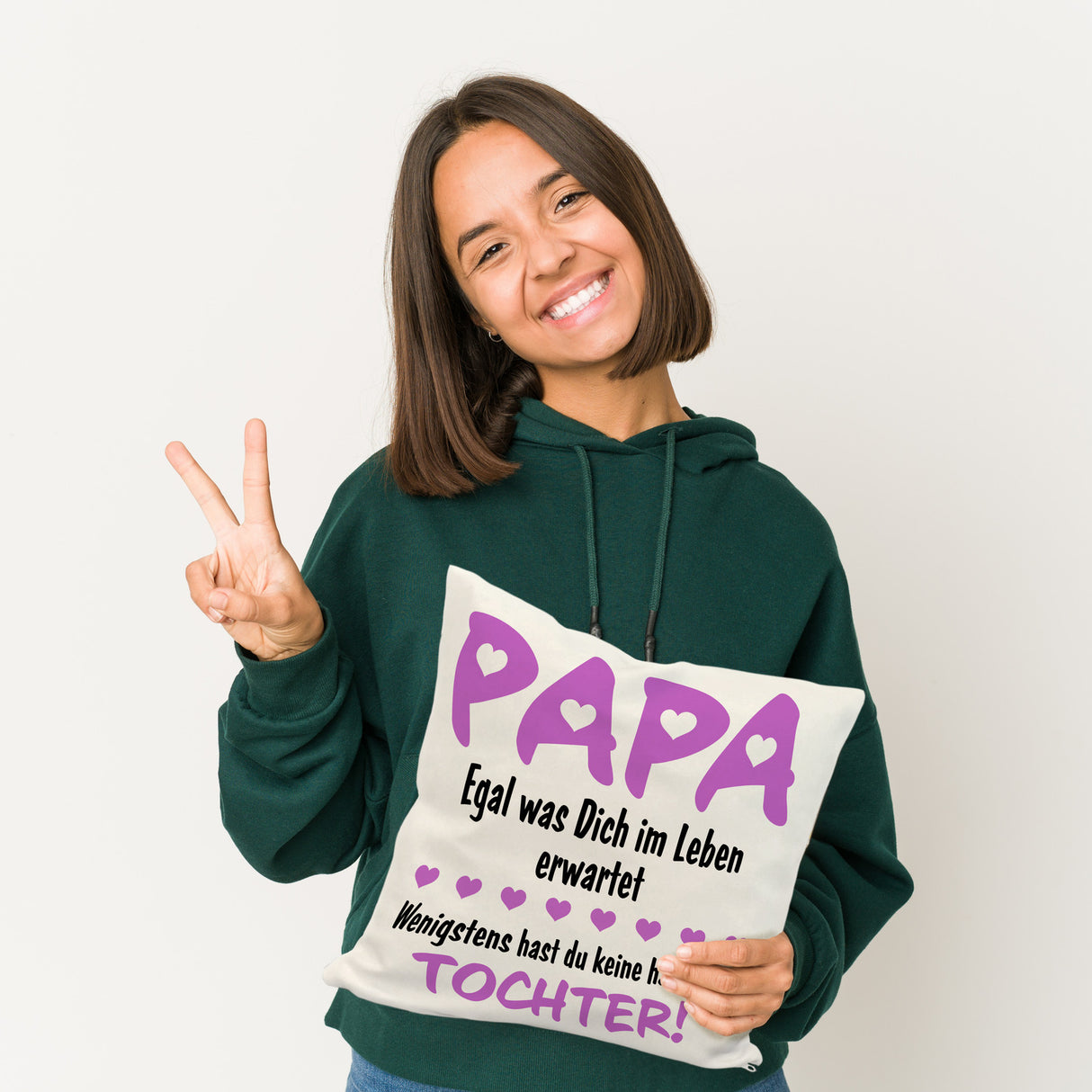 Papa wenigstens hast du keine hässliche Tochter Kissen in pink