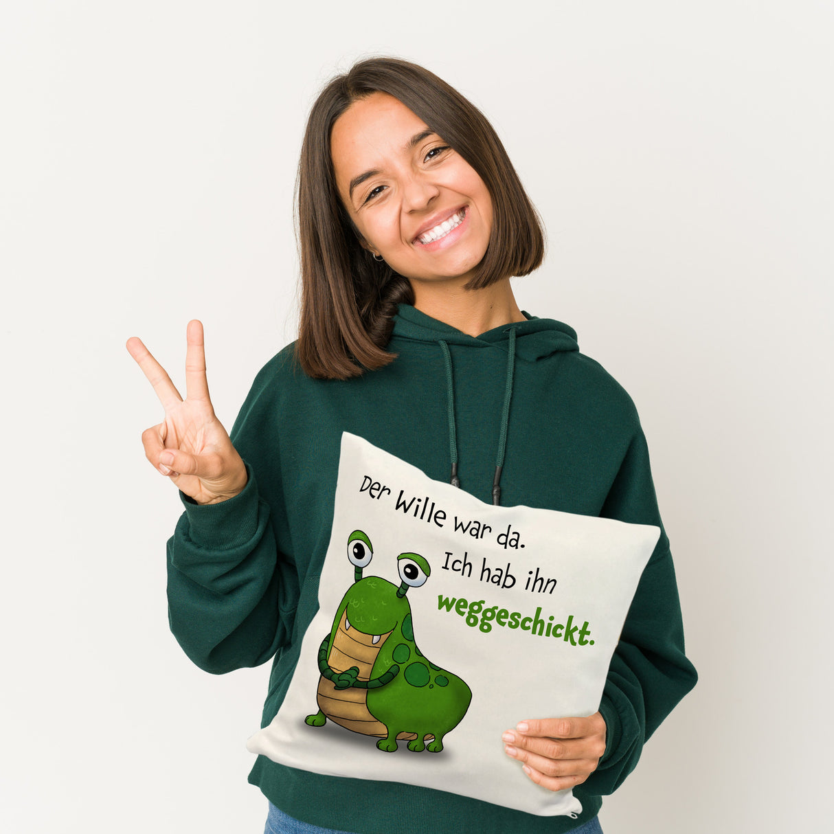 Freches Monster Kissen mit lustigem Spruch