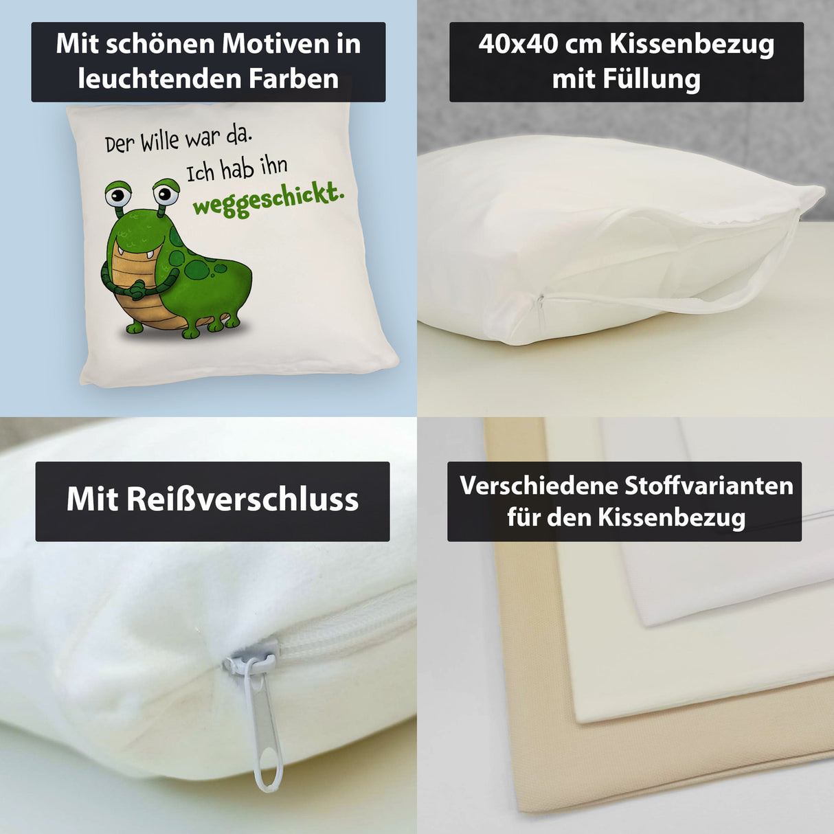 Freches Monster Kissen mit lustigem Spruch
