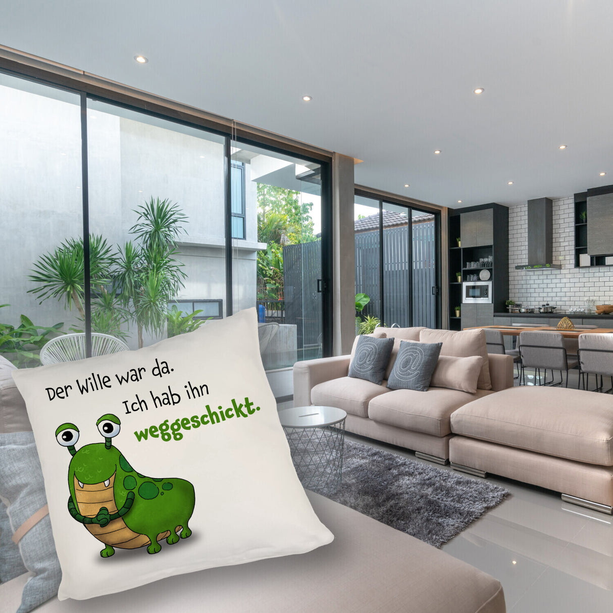 Freches Monster Kissen mit lustigem Spruch