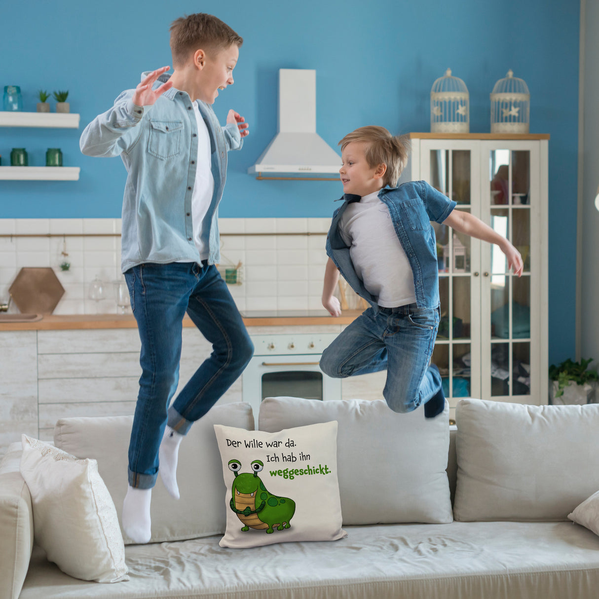 Freches Monster Kissen mit lustigem Spruch