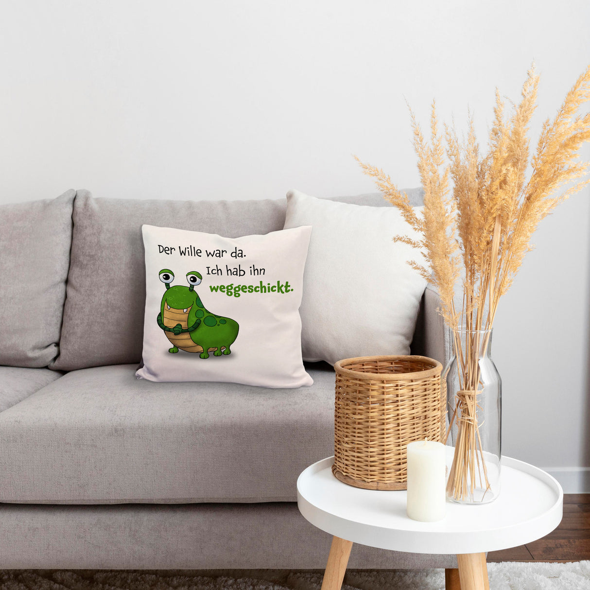 Freches Monster Kissen mit lustigem Spruch