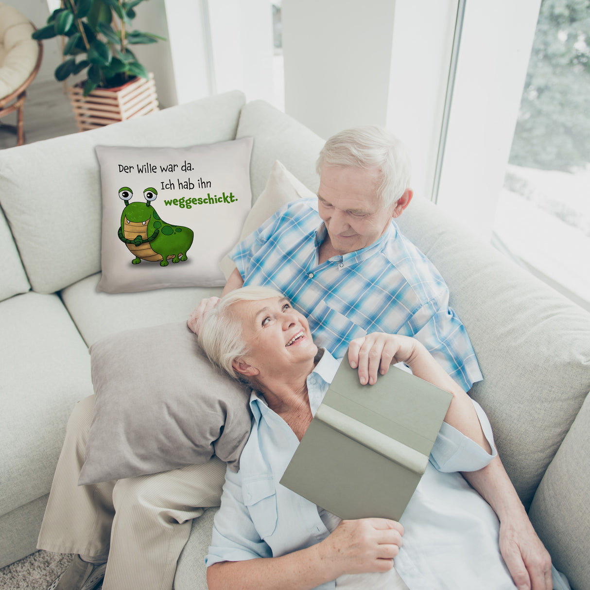 Freches Monster Kissen mit lustigem Spruch