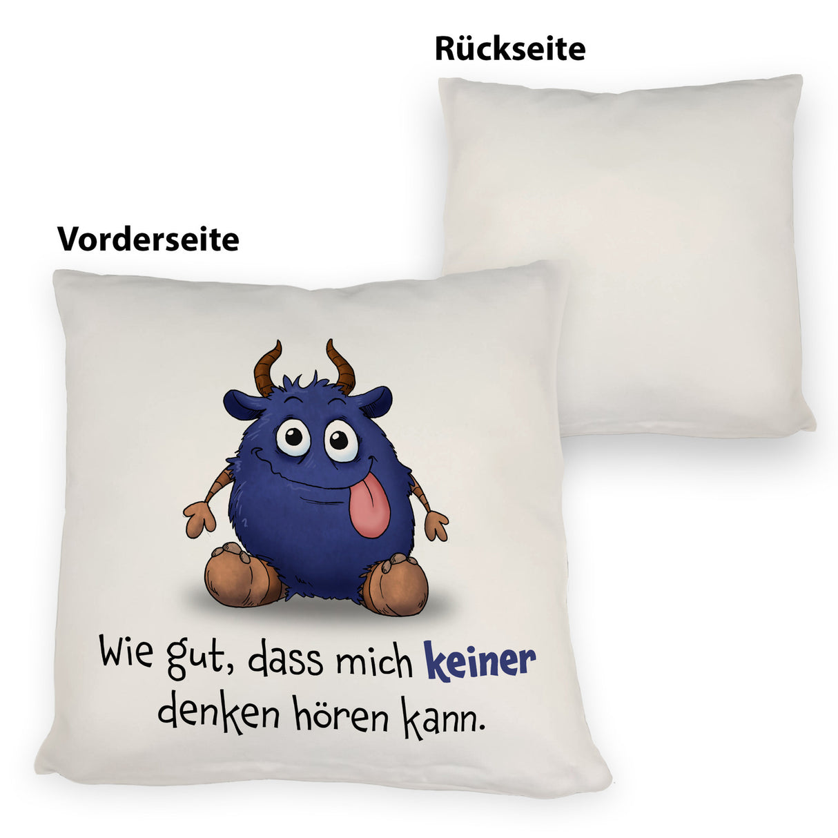 Freches Monster in dunkelblau Kissen mit lustigem Spruch