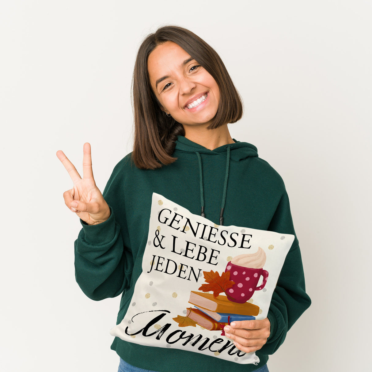 Genieße & lebe jeden Moment Kissen mit Spruch