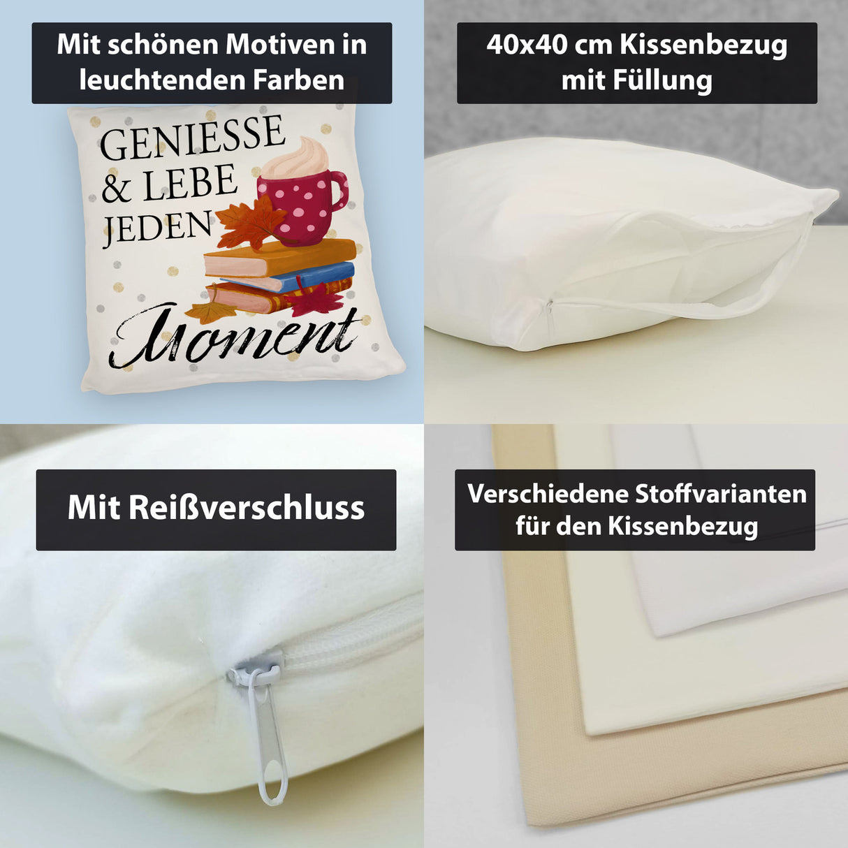 Genieße & lebe jeden Moment Kissen mit Spruch
