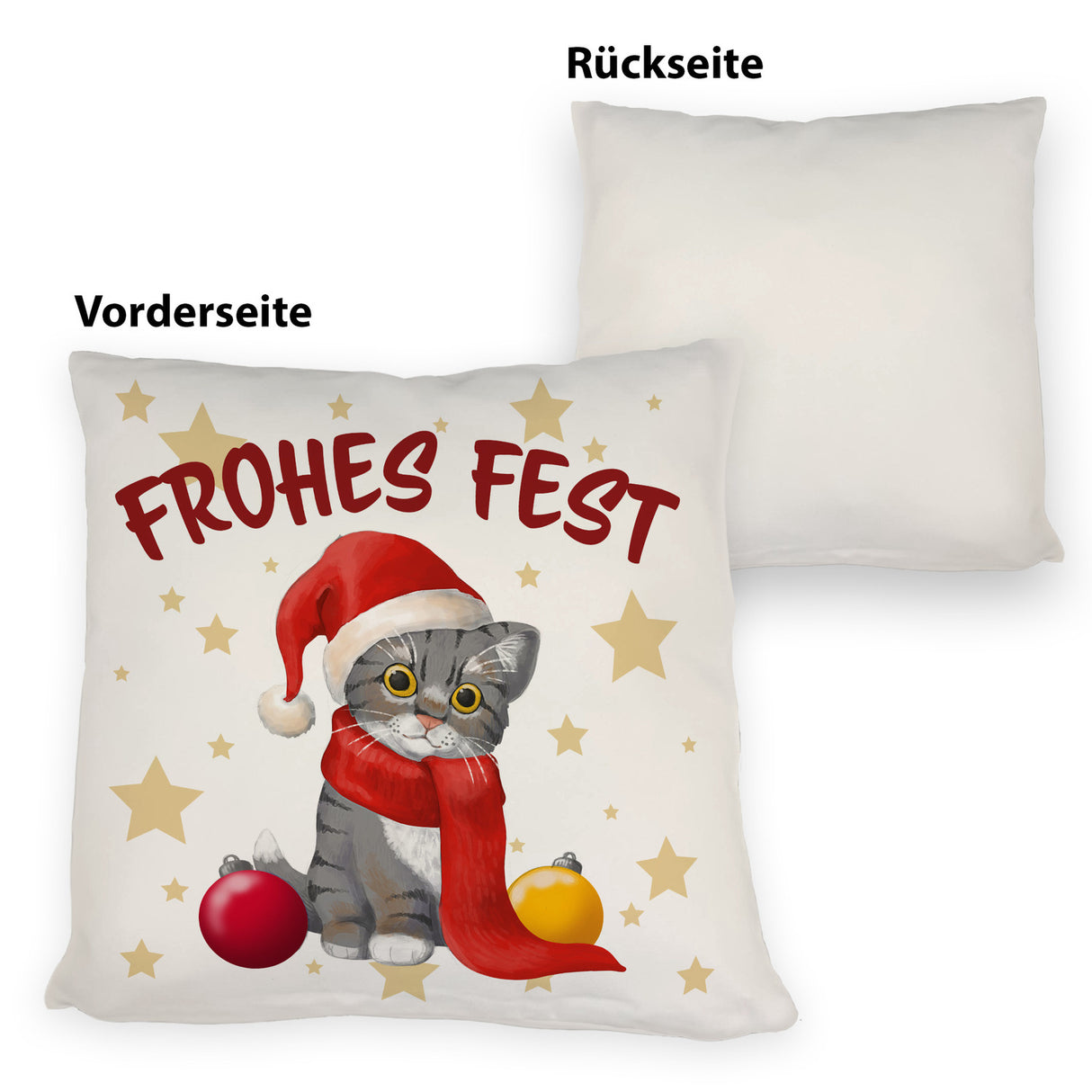 Katze mit Mütze Kissen mit Spruch Frohes Fest