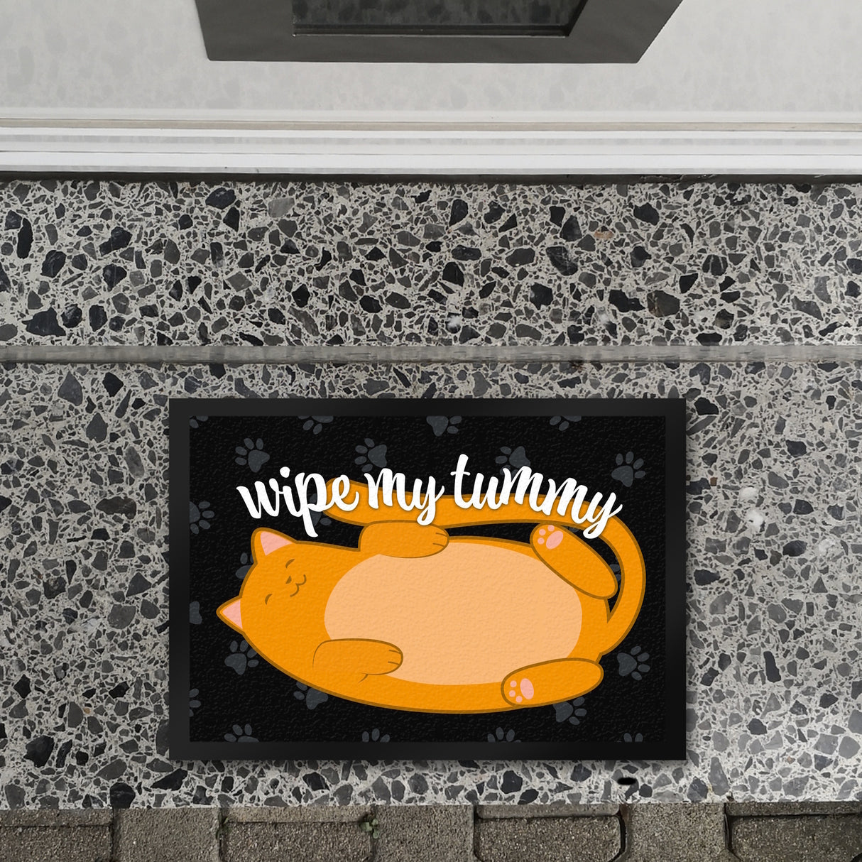 Wipe my tummy Katze Fußmatte in 35x50 cm und Spruch