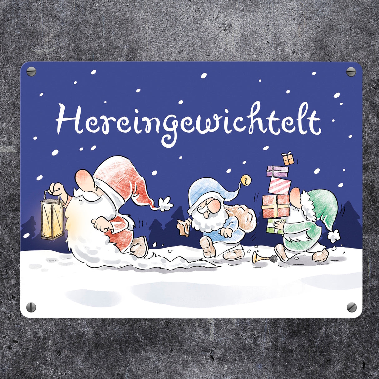 Wichtel Metallschild in 15x20 cm mit Spruch Hereingewichtelt