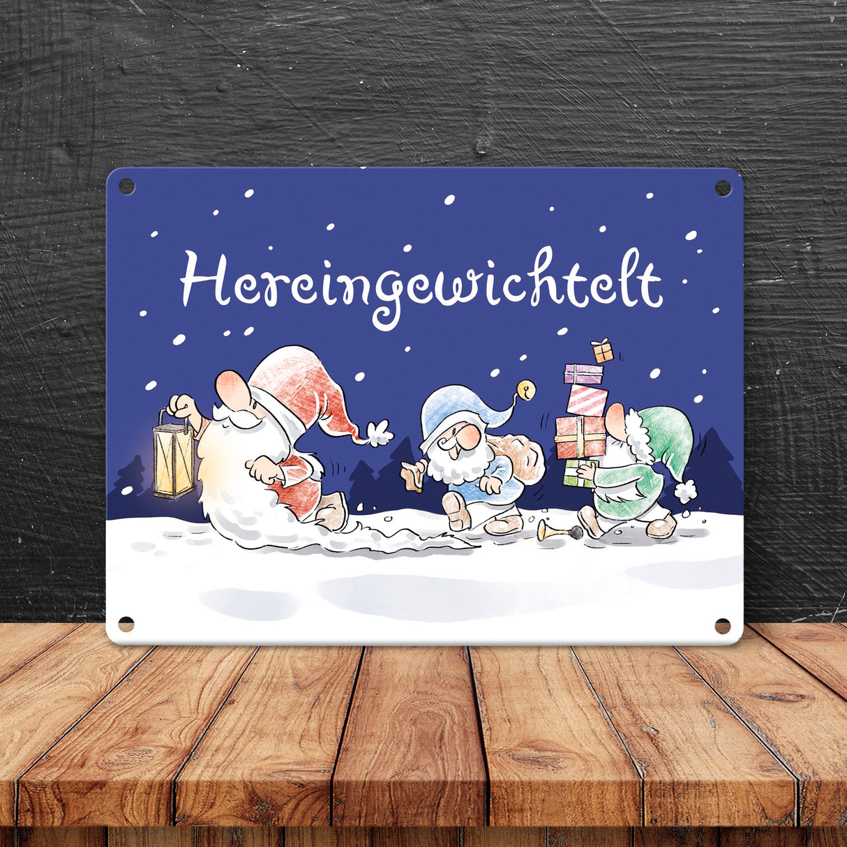 Wichtel Metallschild in 15x20 cm mit Spruch Hereingewichtelt