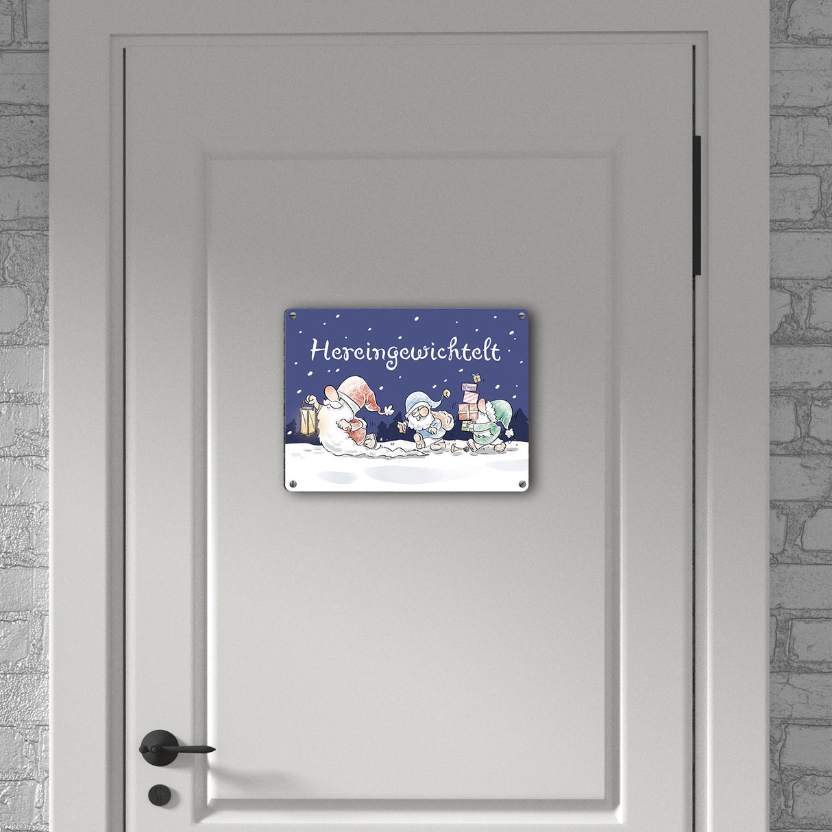 Wichtel Metallschild in 15x20 cm mit Spruch Hereingewichtelt