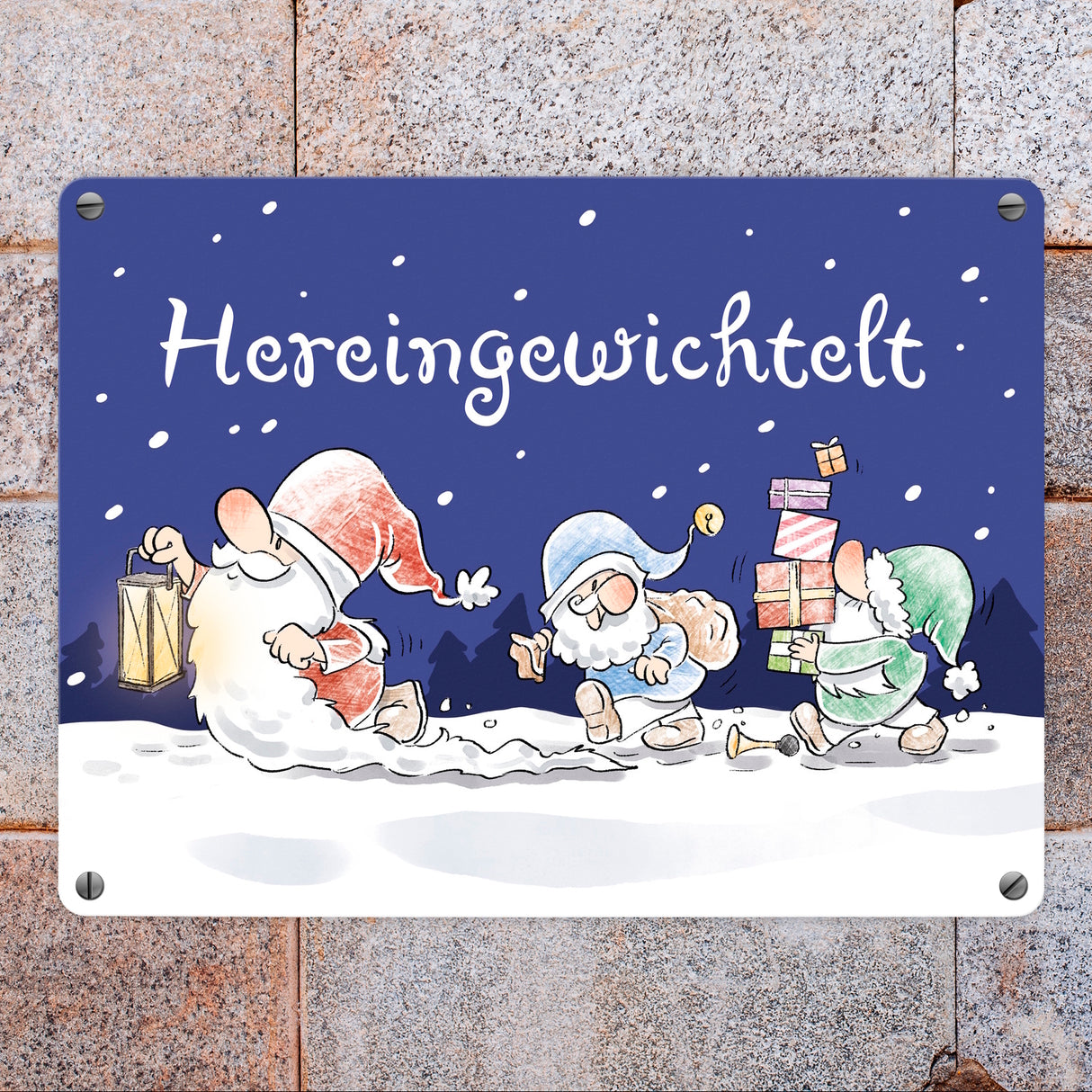 Wichtel Metallschild in 15x20 cm mit Spruch Hereingewichtelt