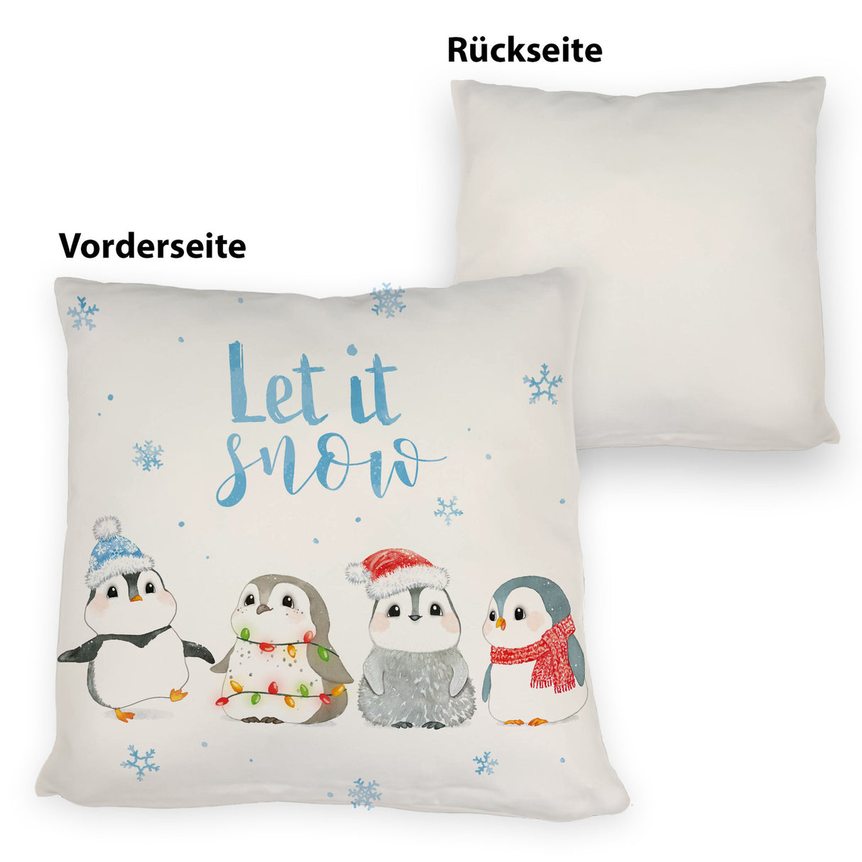 Pinguin Kissen mit Spruch Let it snow