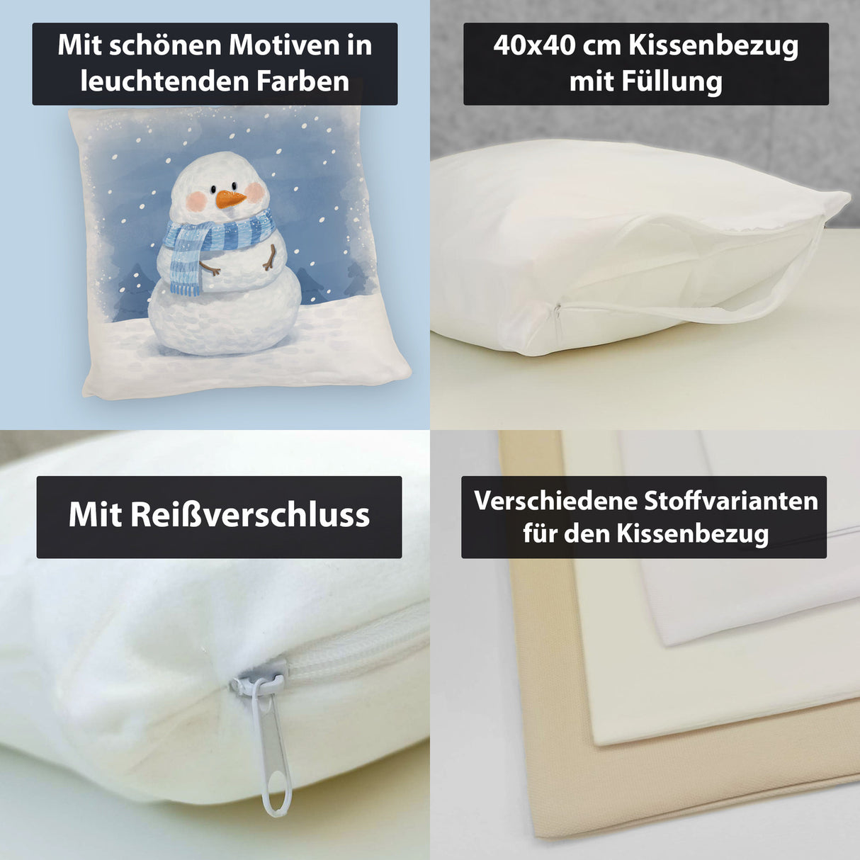 Schneemann im Wintersturm Kissen