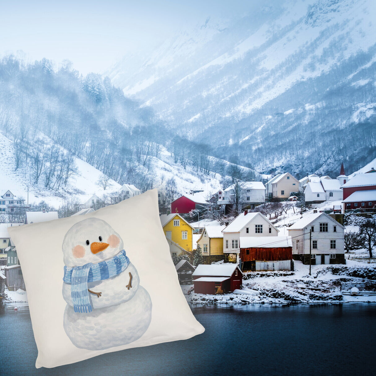Schneemann mit Schal Kissen
