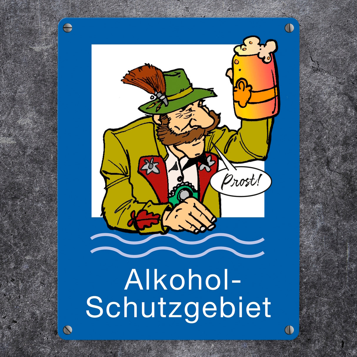 Alkoholschutzgebiet Metallschild in 15x20 cm mit lustiger Grafik