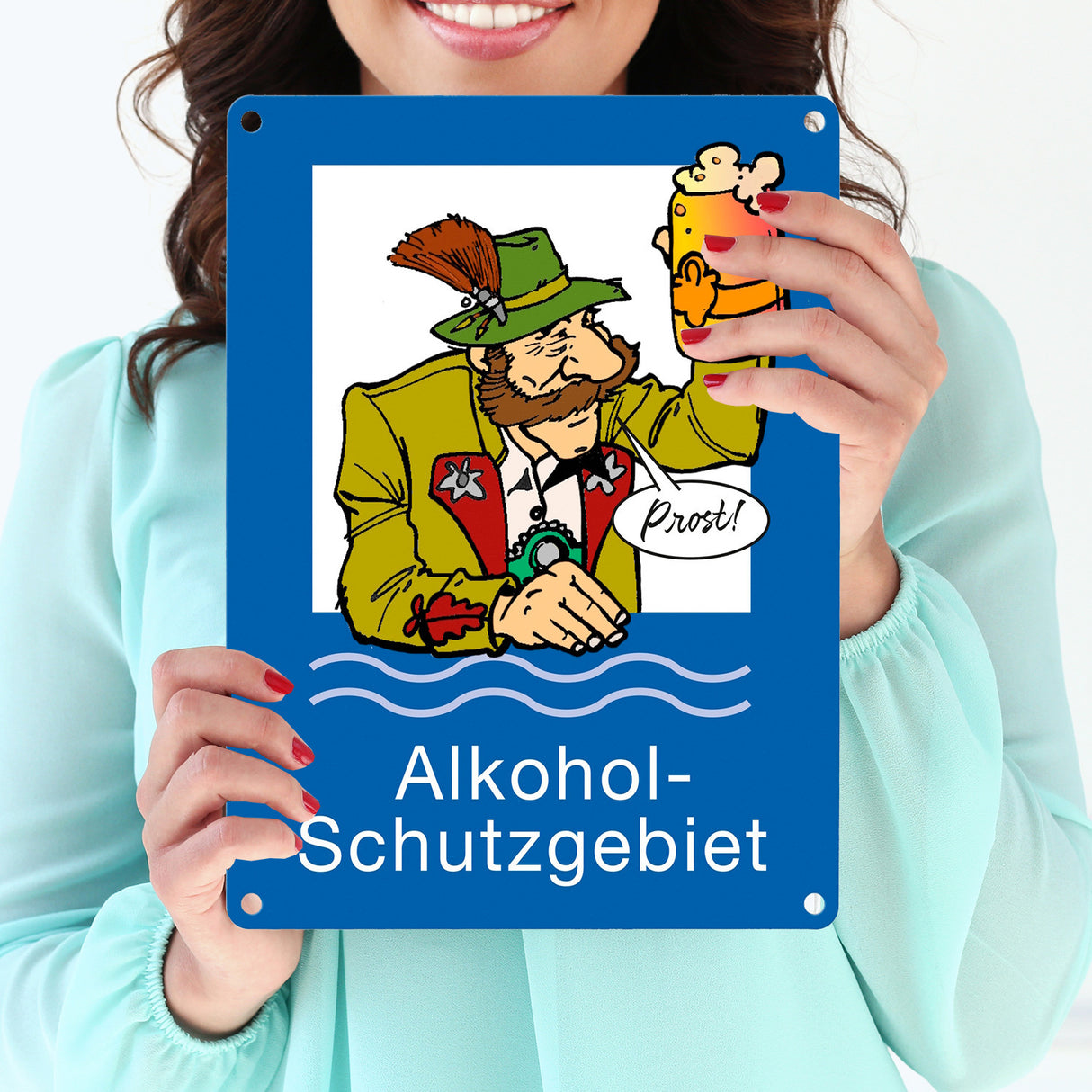 Alkoholschutzgebiet Metallschild in 15x20 cm mit lustiger Grafik