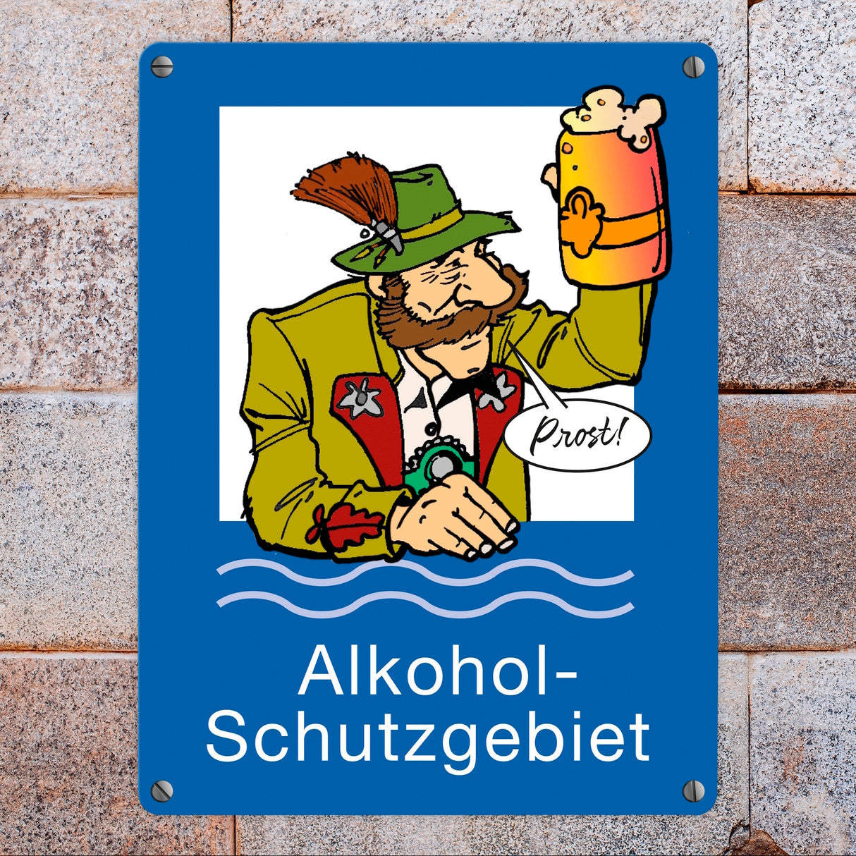 Alkoholschutzgebiet Metallschild in 15x20 cm mit lustiger Grafik