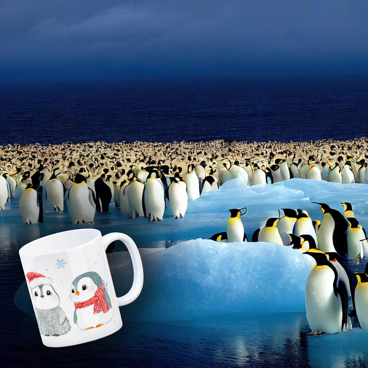 Pinguin Familie in Weihnachtsstimmung Kaffeebecher
