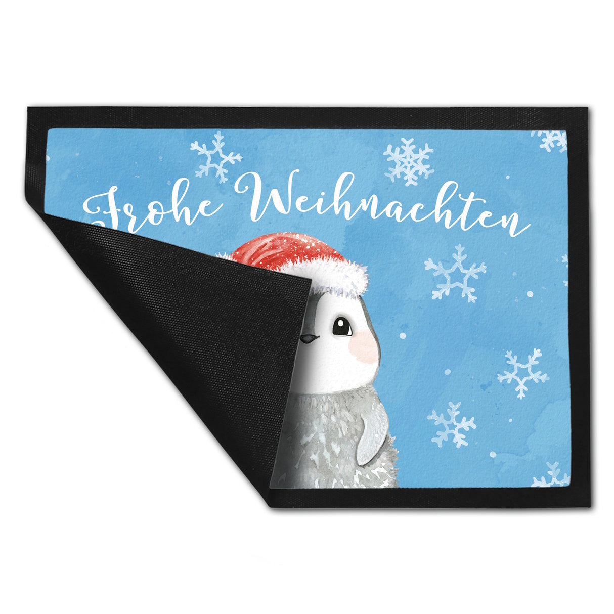 Pinguin mit Weihnachtsmütze Fußmatte in 35x50 cm und Spruch Frohe Weihnachten