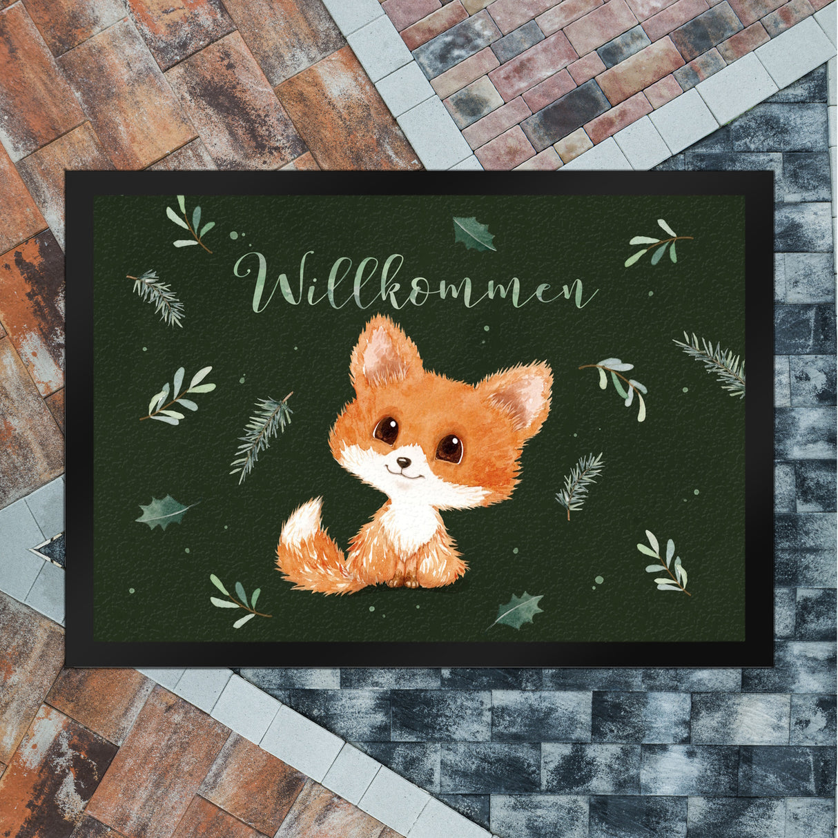 Baby Fuchs Fußmatte in 35x50 cm mit Spruch Willkommen