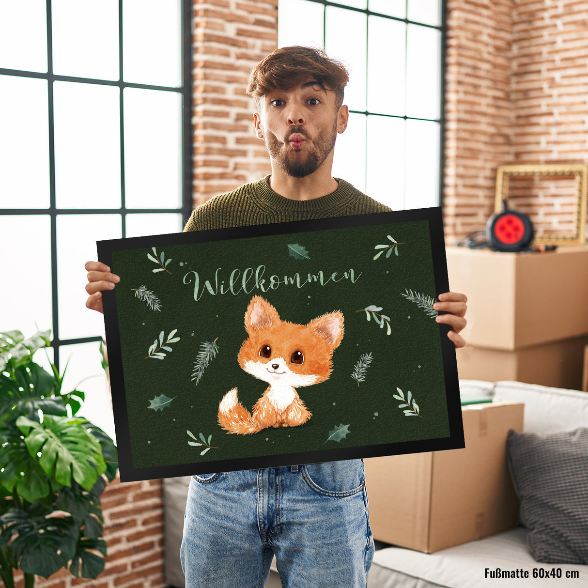 Baby Fuchs Fußmatte in 35x50 cm mit Spruch Willkommen