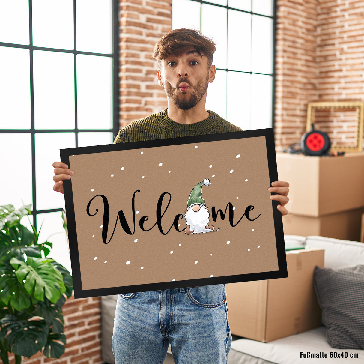 Welcome Fußmatte in 35x50 cm mit bärtigem Wichtel