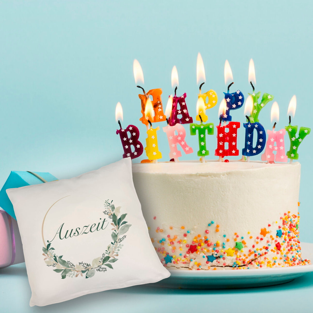 Auszeit Kissen mit Blumenornament für Eltern zum Geburtstag