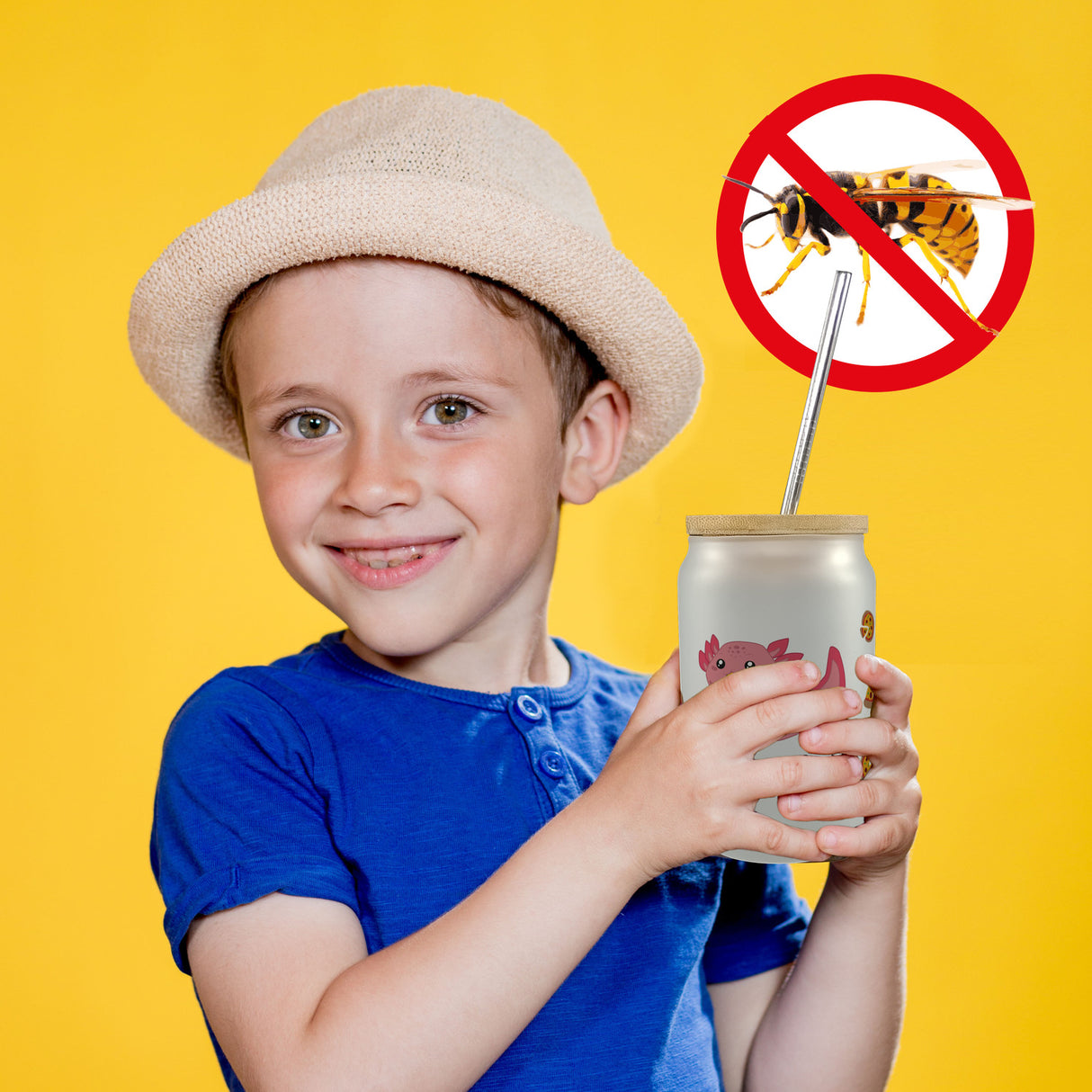 Axolotl Trinkglas mit Bambusdeckel mit Spruch Snaxolotl