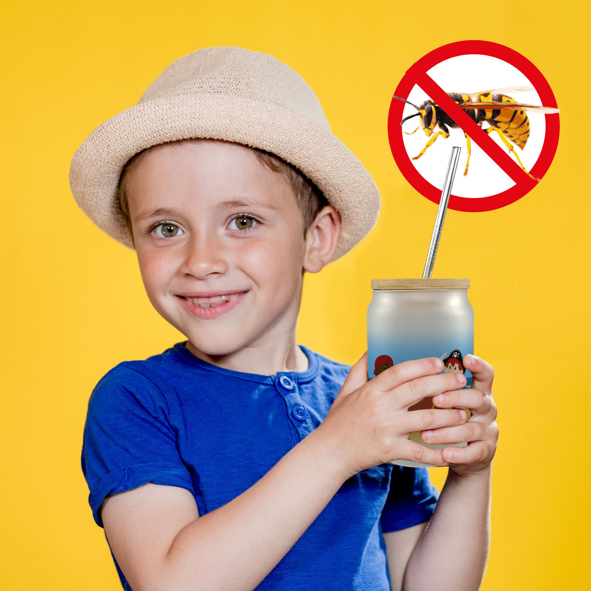 Kleine Piraten Trinkglas mit Bambusdeckel