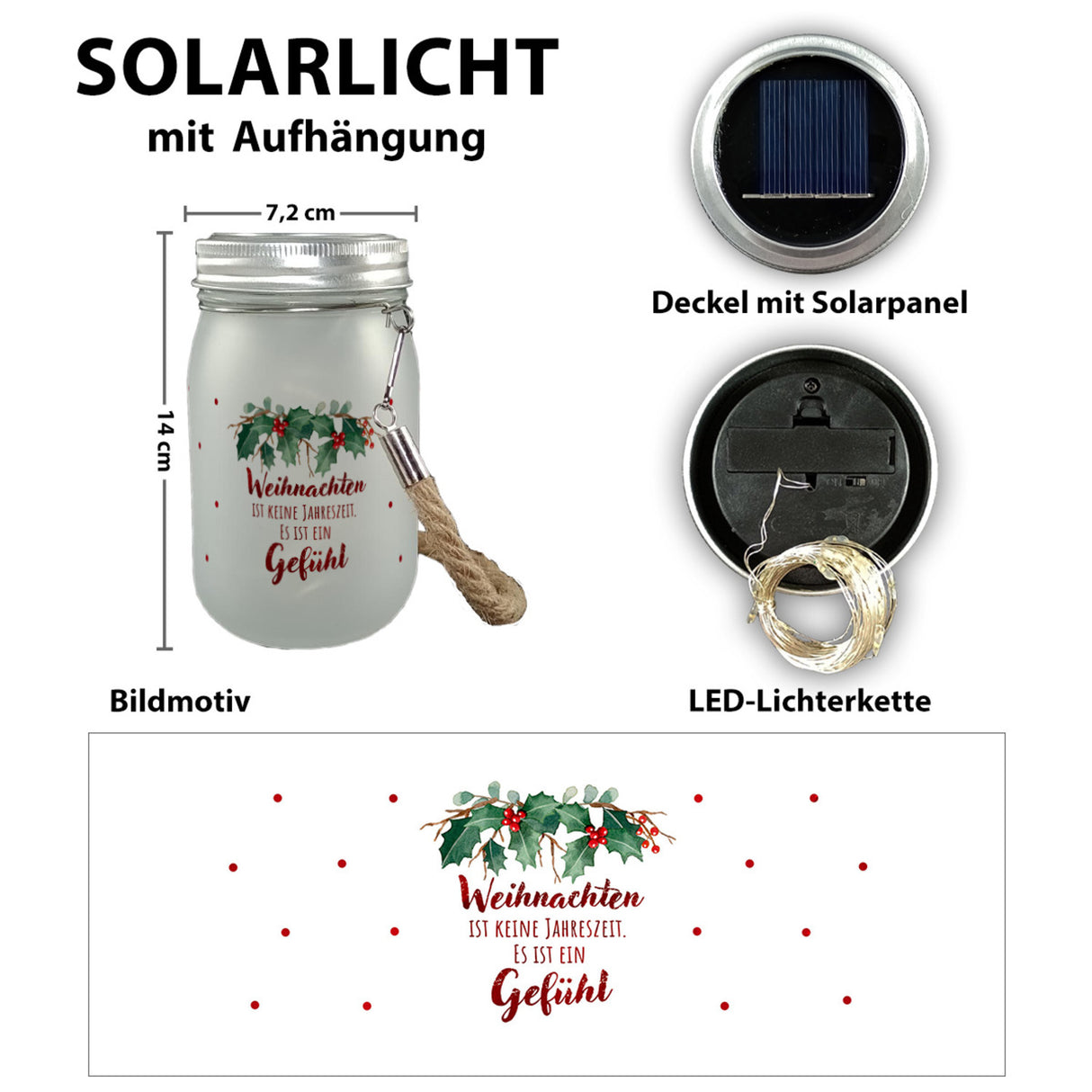 Weihnachten ist ein Gefühl Solarlicht mit Spruch