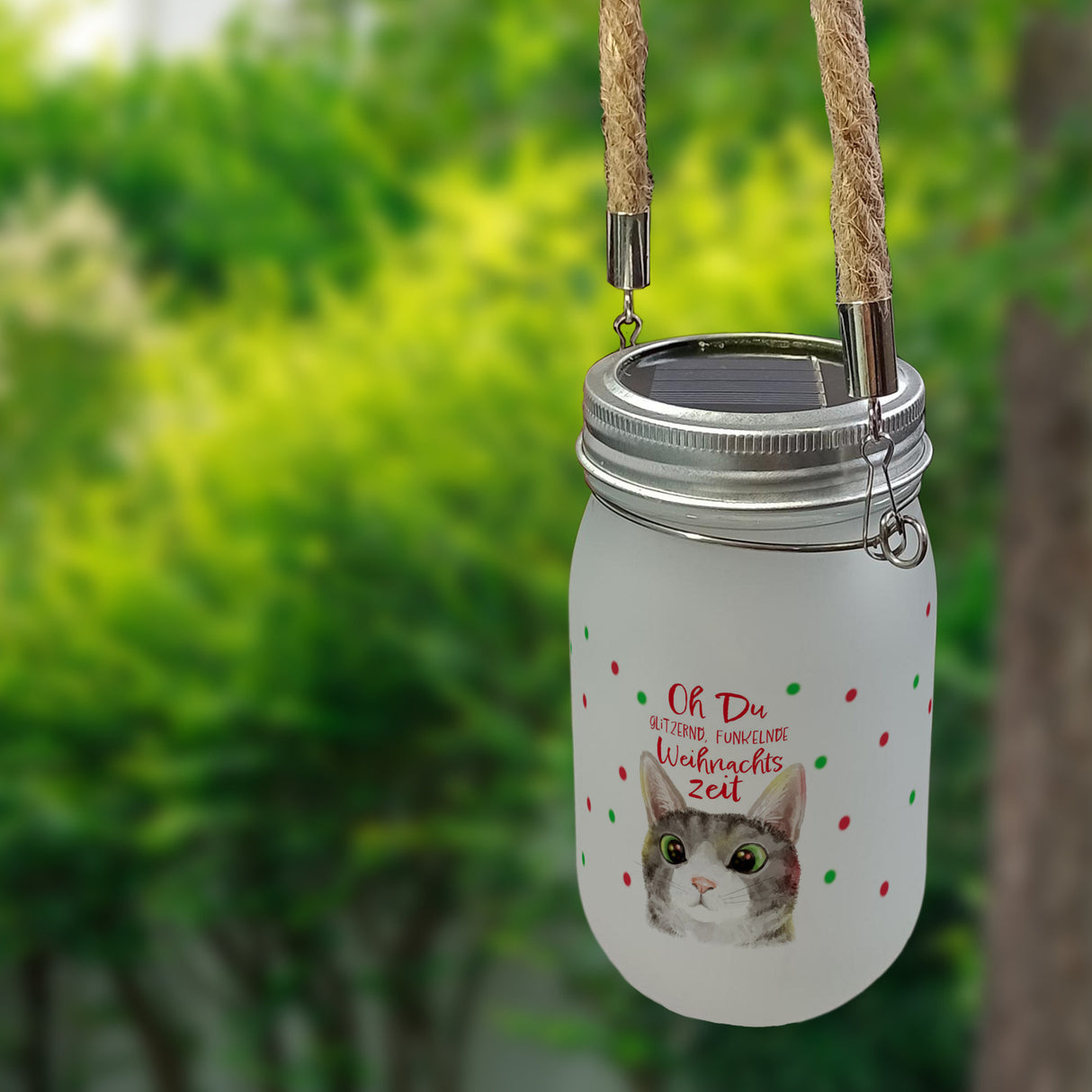 Oh Du glitzernd funkelnde Weihnachtszeit Katze Solarlicht