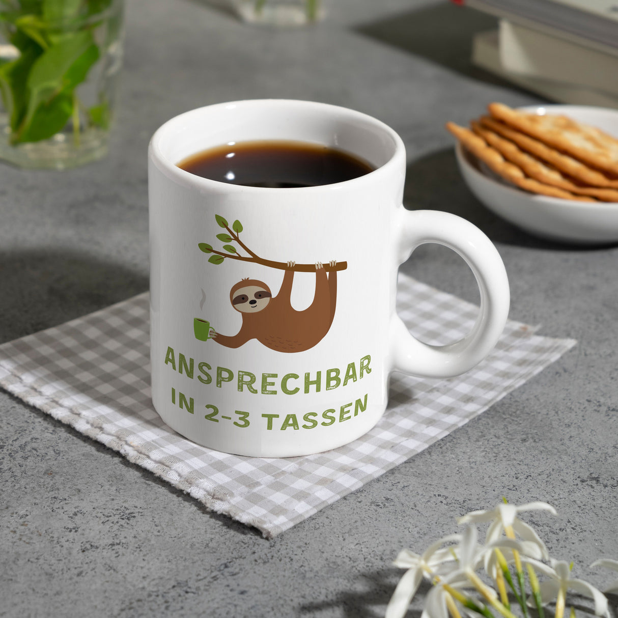 Faultier mit Kaffee Kaffeebecher mit Spruch Ansprechbar in 2-3 Tassen