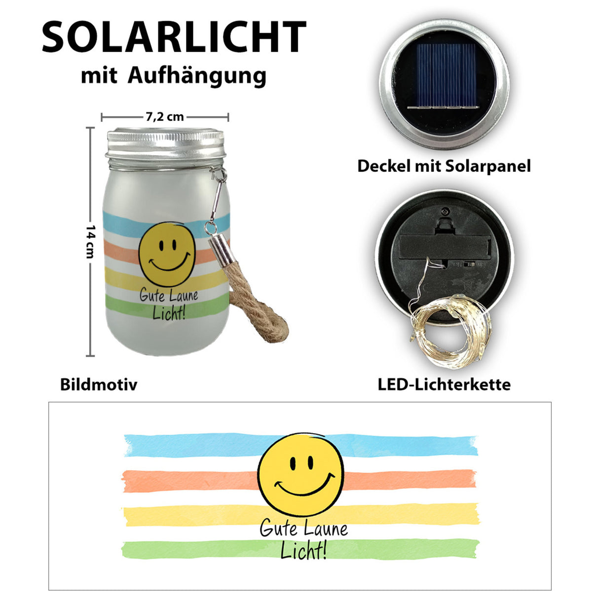 Emoticon Solarlicht mit Spruch Gute Laune Licht