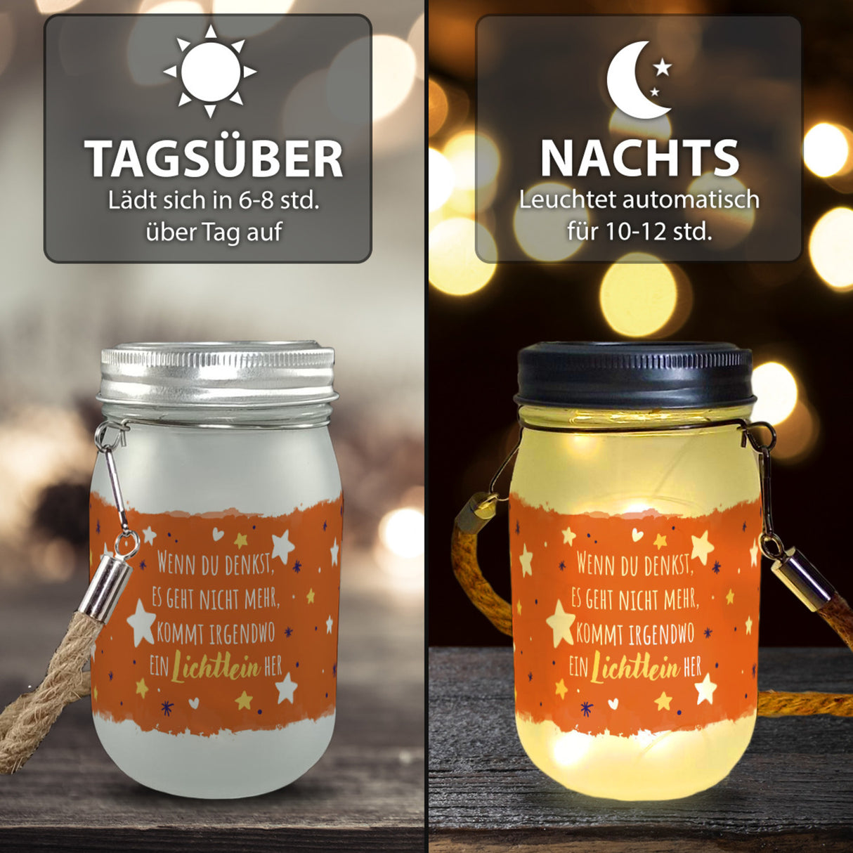 Sterne Solarlicht mit Spruch Von irgendwo ein Lichtlein her