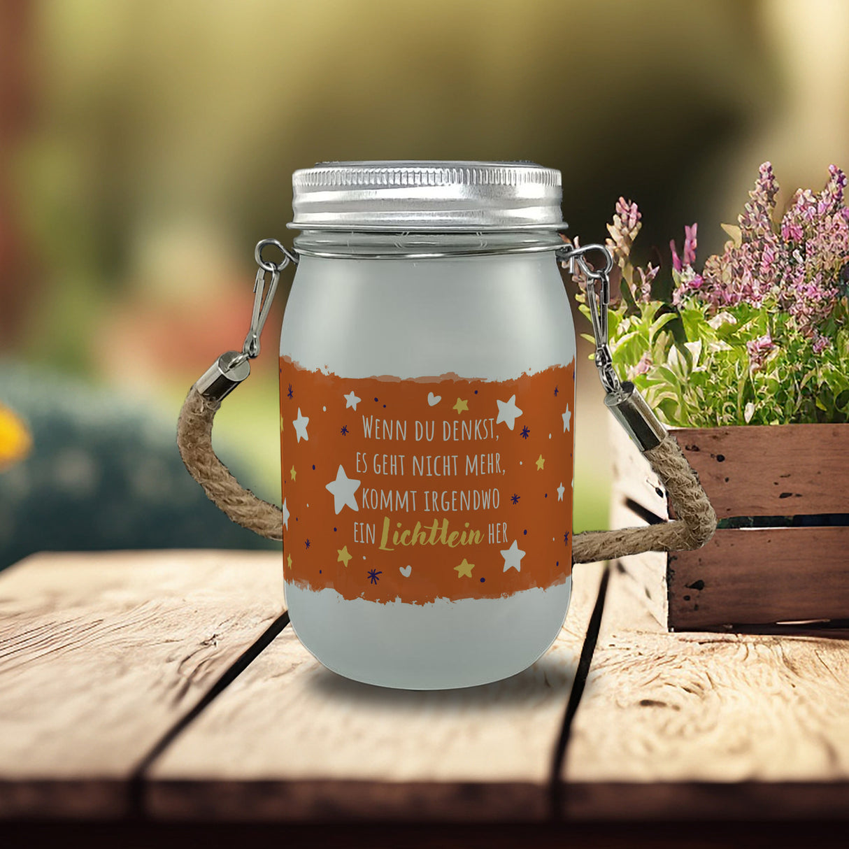 Sterne Solarlicht mit Spruch Von irgendwo ein Lichtlein her