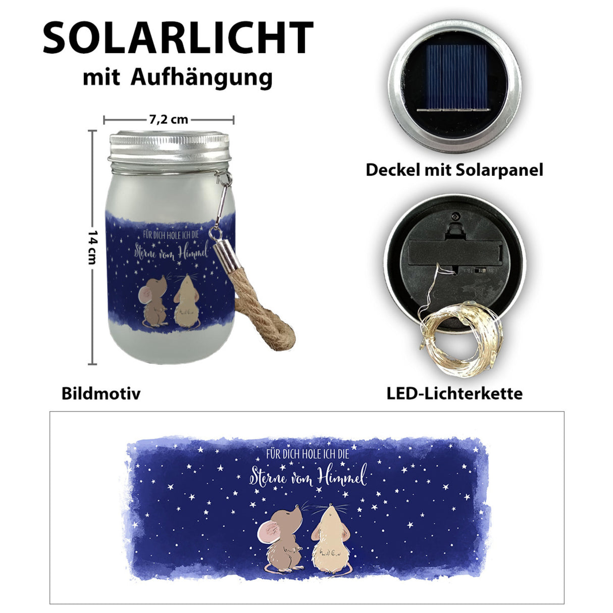 Mäuse Pärchen Solarlicht mit Spruch Für dich hole ich die Sterne vom Himmel