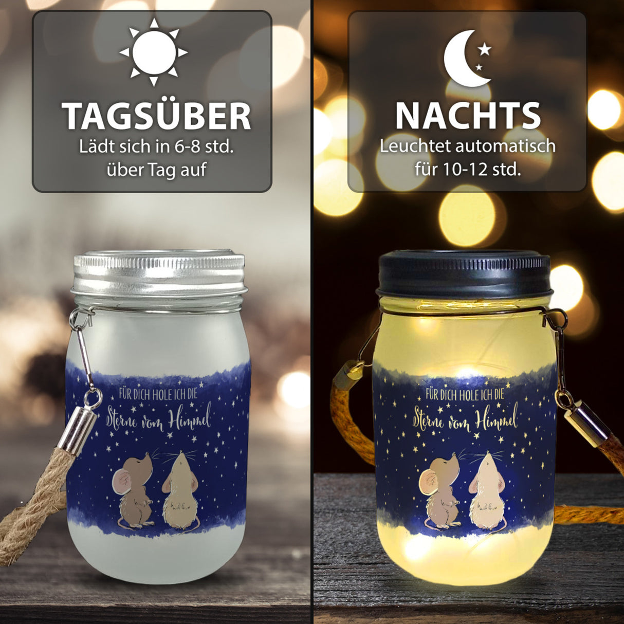 Mäuse Pärchen Solarlicht mit Spruch Für dich hole ich die Sterne vom Himmel