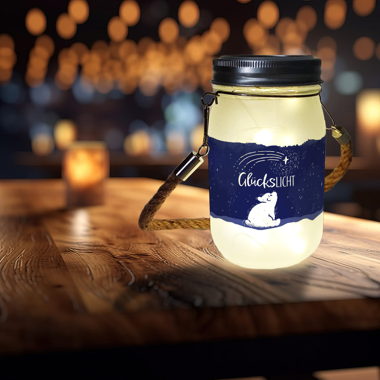 Eisbär Solarlicht mit Spruch Glückslicht