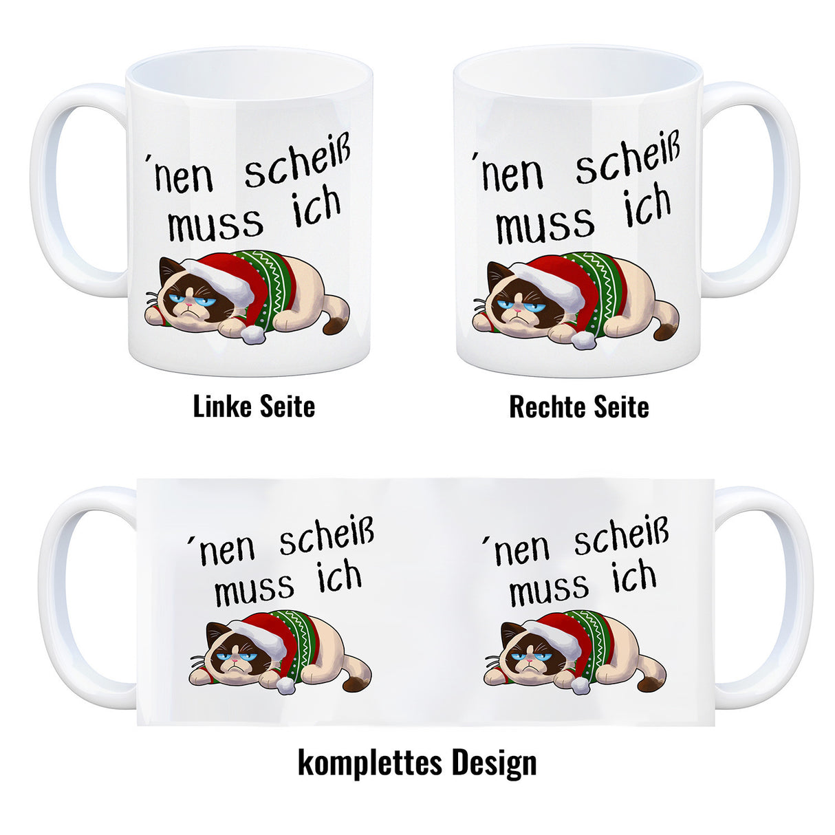 Genervter Kater Kaffeebecher mit Spruch nen scheiß muss ich