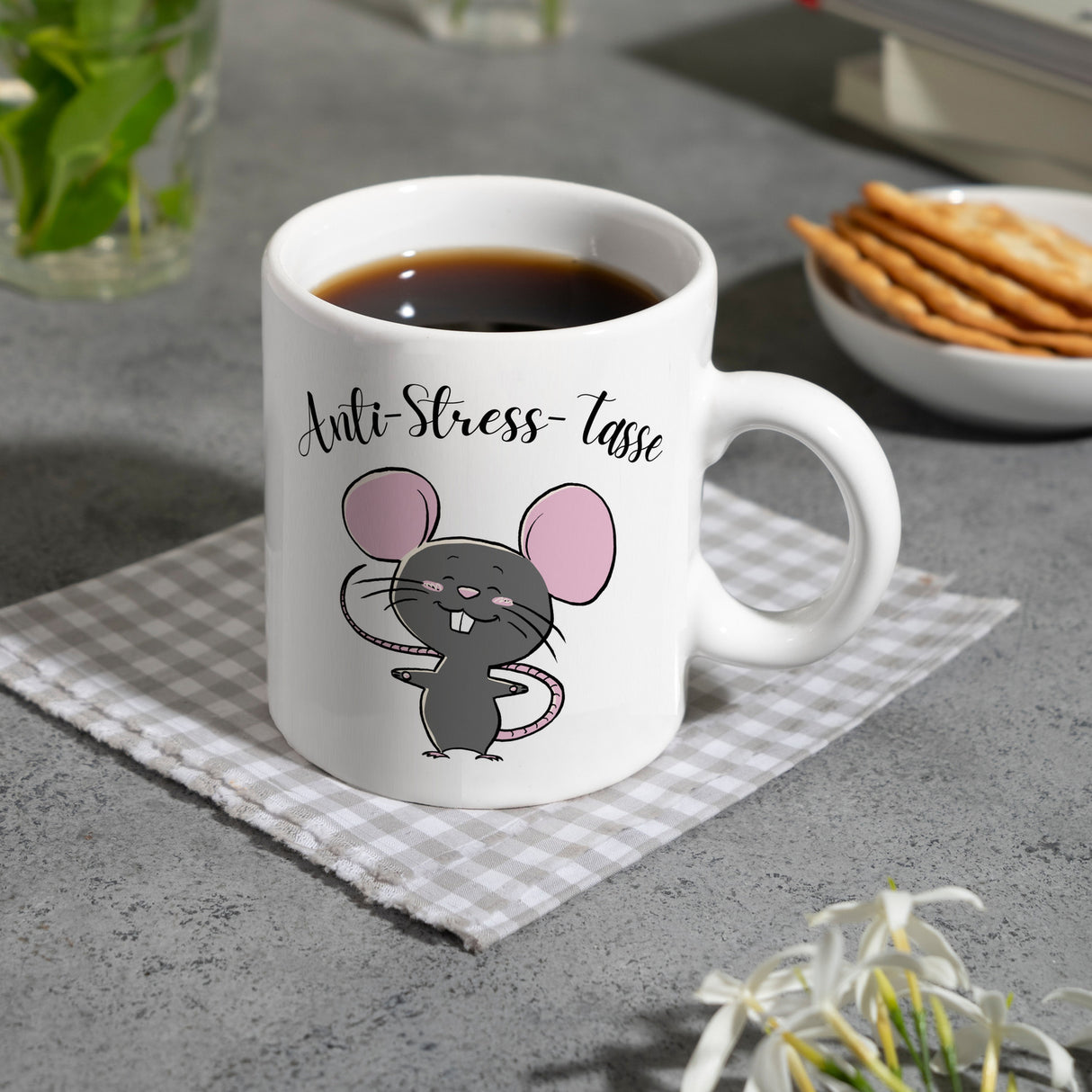Anti-Stress Maus Kaffeebecher mit Spruch