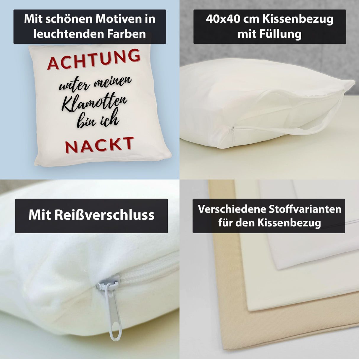 Achtung Kissen mit Spruch unter meinen Klamotten bin ich nackt