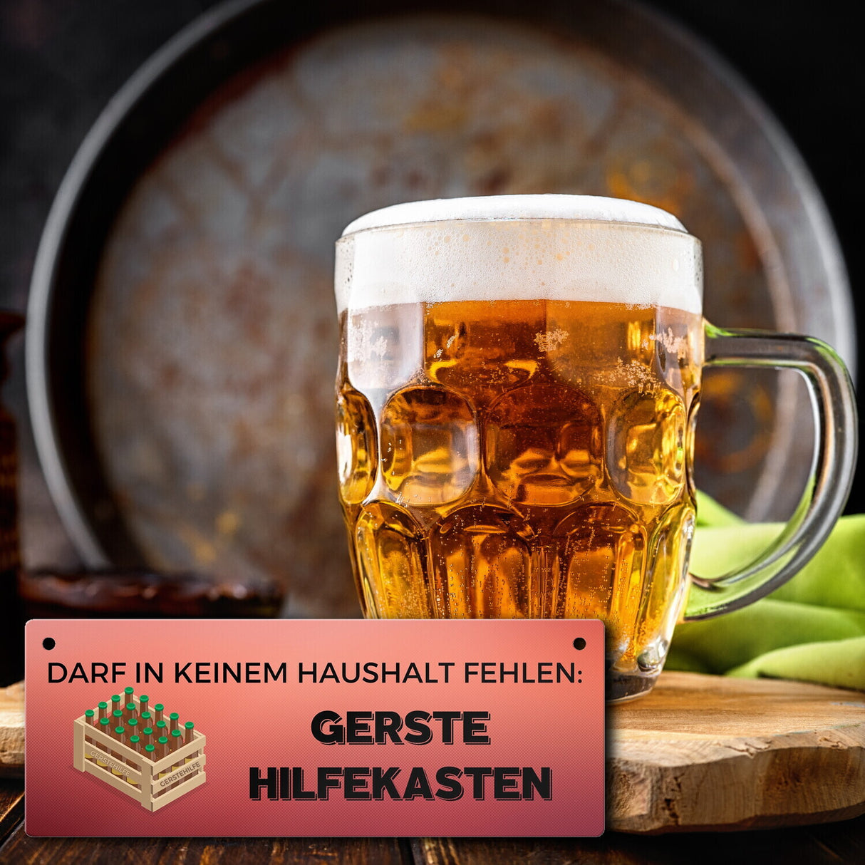 Gerstehilfekasten Metallschild mit Spruch