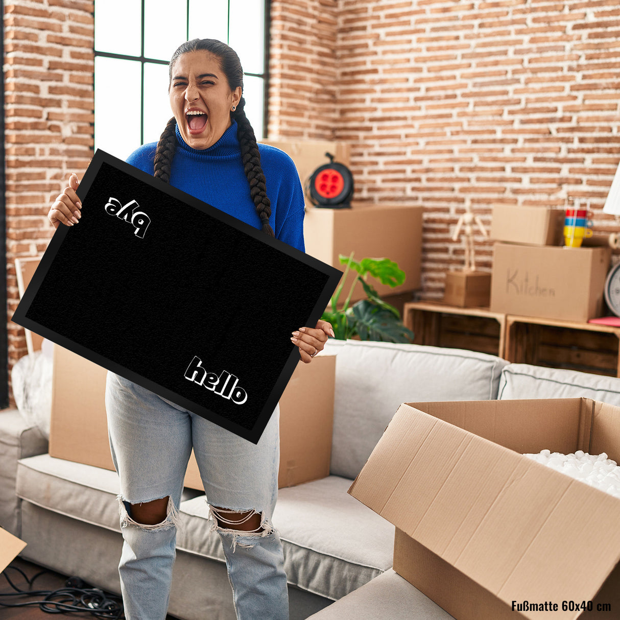 Hello Fußmatte in 35x50 cm mit Spruch hello bye