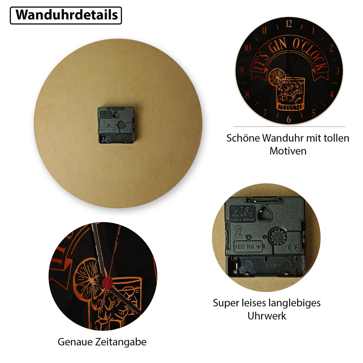 It's Gin O'Clock Wanduhr mit roter Schrift