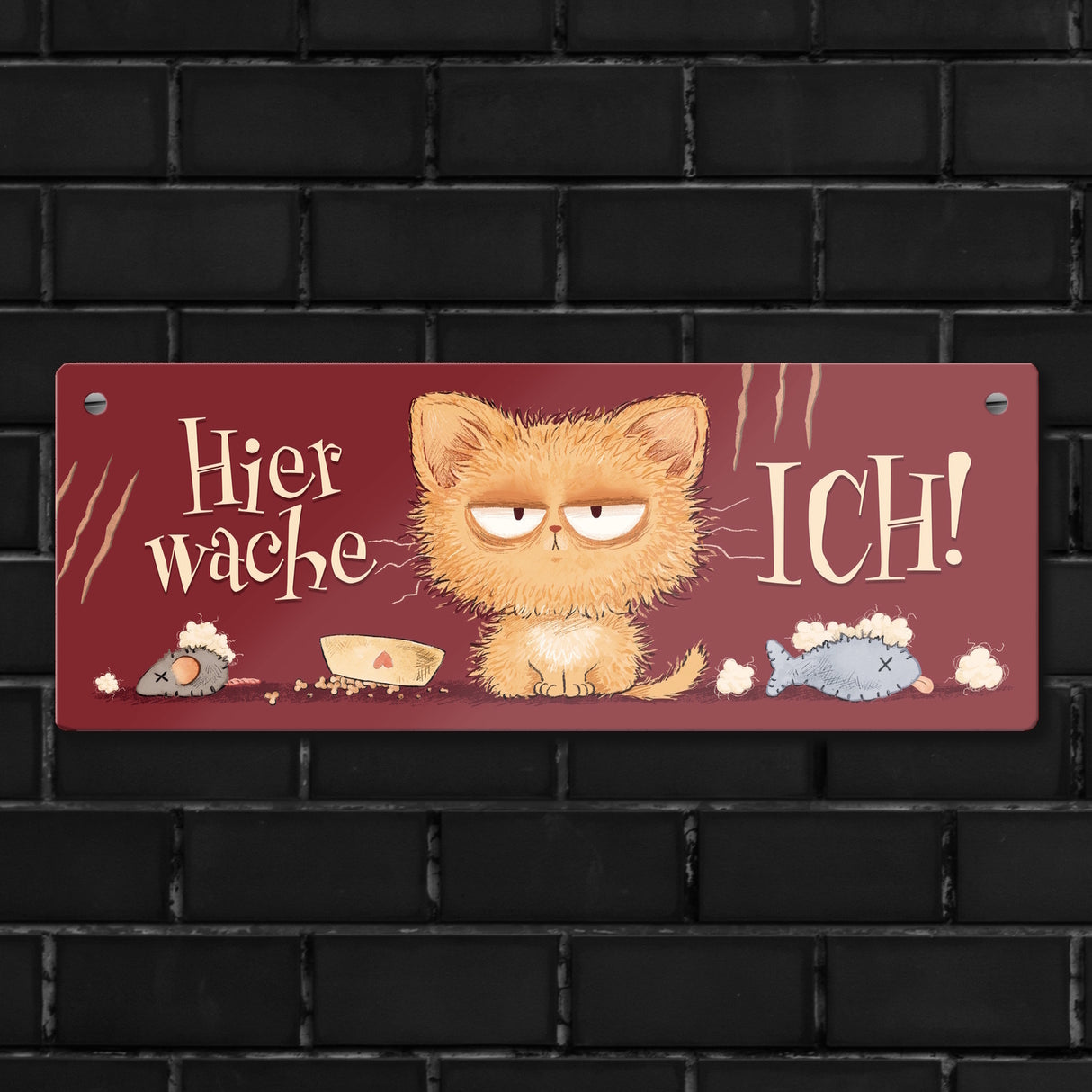 Hier wache ich Katze Metallschild