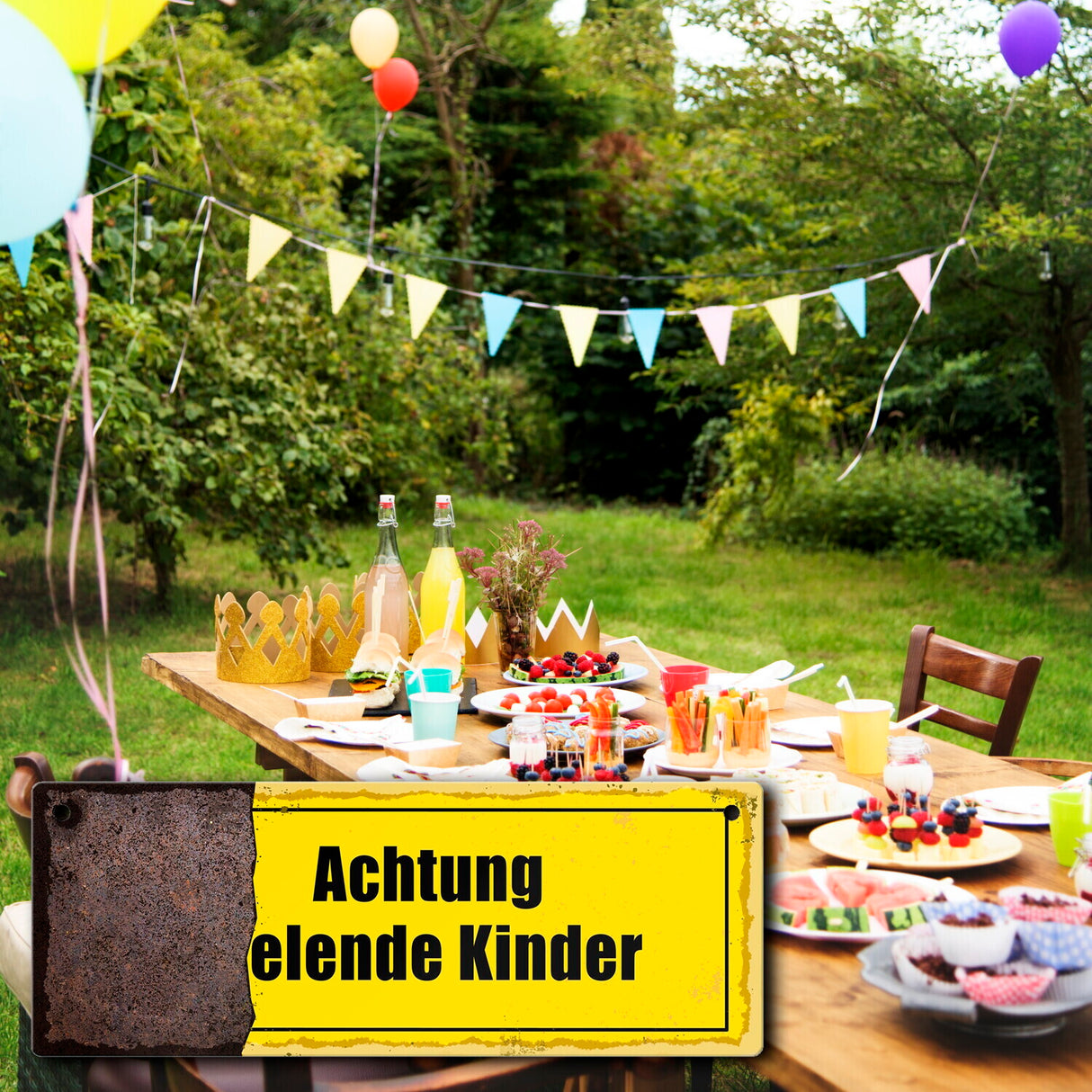 Rostoptik Warnschild Metallschild mit Spruch Achtung elende Kinder
