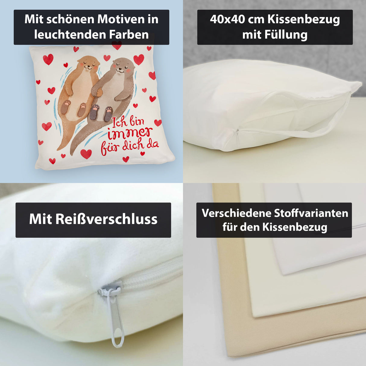 Verliebtes Otter Paar Kissen mit Spruch Ich bin immer für dich da