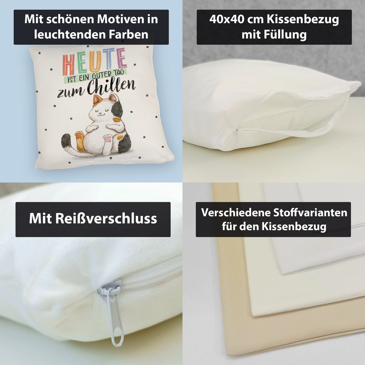 Glückskatze Kissen mit Spruch Heute ist ein guter Tag zum Chillen